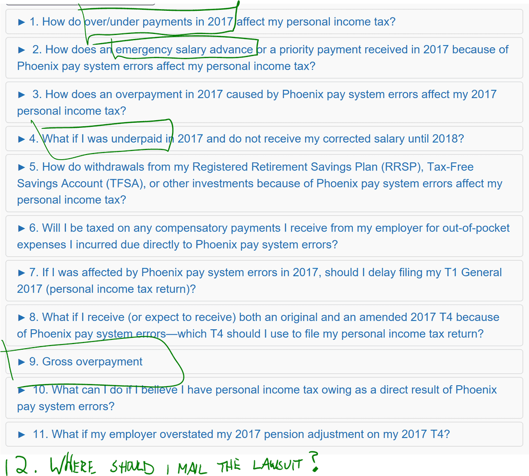 An excerpt from the Phoenix Payroll FAQ, copy-n-pasted from the Canadian Government website