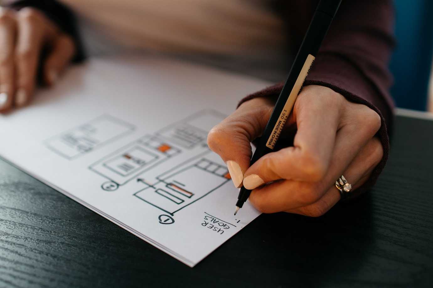 Designer drawing wireframes on paper, by Kelly Sikkema found at Unsplash 